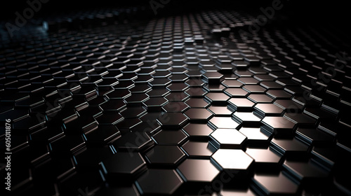 Abstract honeycomb black Background ,light and shadow . modern background. Vector metal hexagonal grid background. Black metal texture steel background. Ai generated