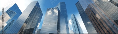Skyscrapers, high-rise buildings from below against the background of the sky, cityscape, panorama of skyscrapers, 3D rendering
