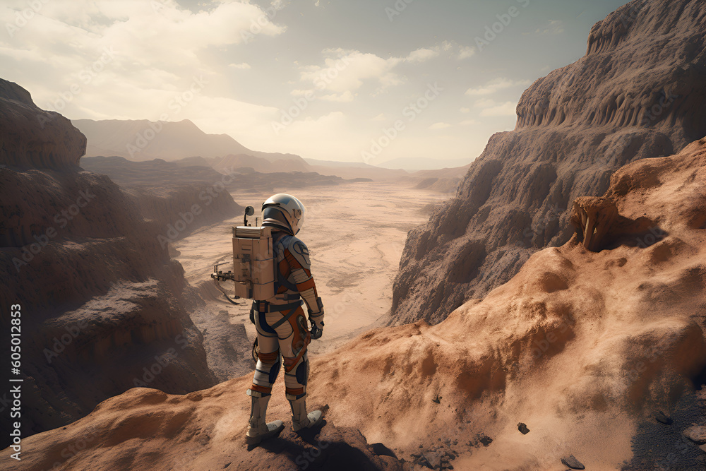 Astronaut in a spacesuit on the surface of Mars, Generative AI 5