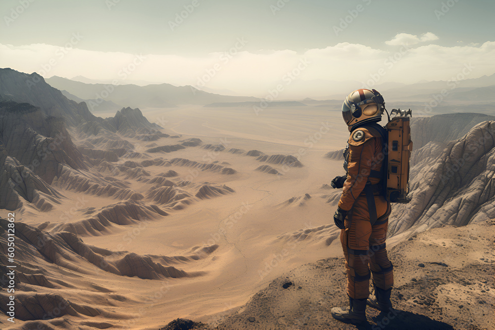Astronaut in a spacesuit on the surface of Mars, Generative AI 3