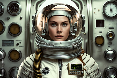 A woman astronaut in a space suit in a spaceship, Generative AI 2