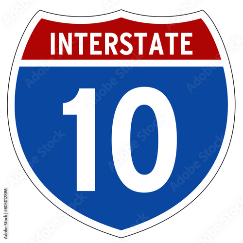 Interstate 10 Sign, I-10, Isolated Road Sign vector photo