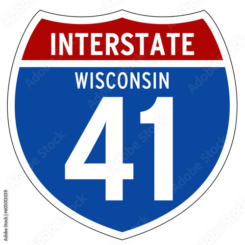 Interstate 41 Sign, I-41, Wisconsin, Isolated Road Sign vector photo