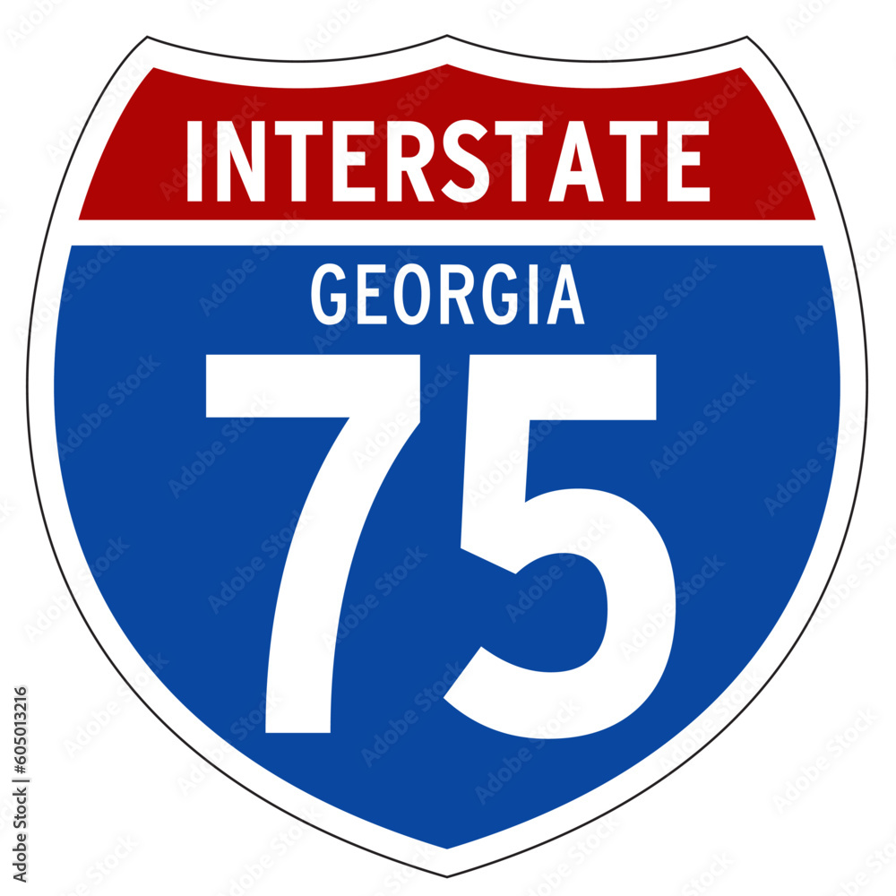Interstate 75 Sign, I-75, Georgia, Isolated Road Sign vector Interstate 75 Sign, I-75, Georgia, Isolated Road Sign vector