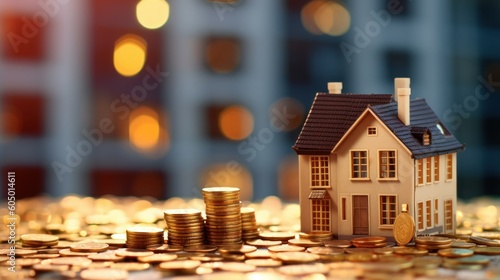 house shape, on coins real estate investment concept and real estate investment