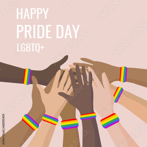 Illustration of hands unity for the international pride day
