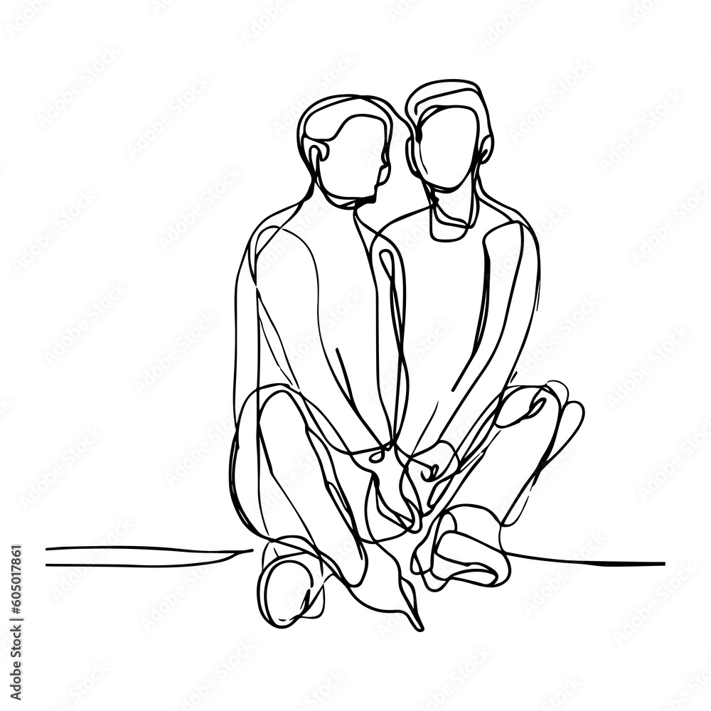Vector illustration. One line art. A couple of lgbt men. Partners. Vector illustration. One line art. A couple of lgbt men. Partners.