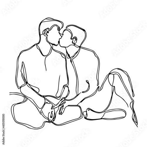 Vector illustration. One line art. A couple of lgbt men. Partners.
