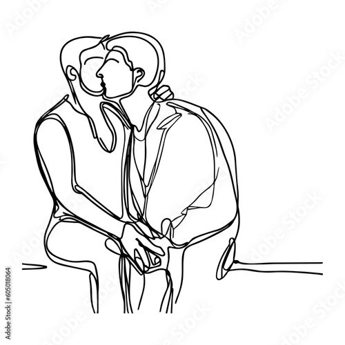 Vector illustration. One line art. A couple of lgbt men. Partners.