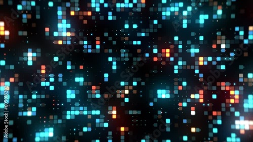 Technology animated abstract background of moving dots representing data exchange and networking. 4K seamless loop