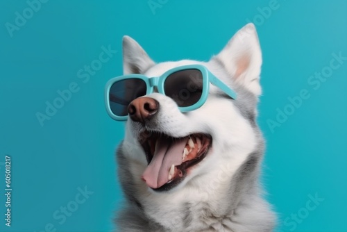 dog funny glasses pet portrait sunglasses animal background smile cute isolated. Generative AI.