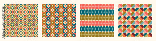 Set of Aesthetic mid century printable seamless pattern with retro design. Decorative 50`s, 60's, 70's style Vintage modern background in minimalist mid century style for fabric, wallpaper or wrapping