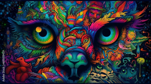 trippy animal portrait eyes and colors