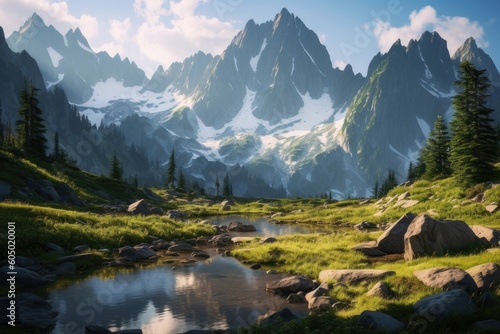 Lake in the Mountains   Majestic Peaks and Pristine Waters   AI Generative