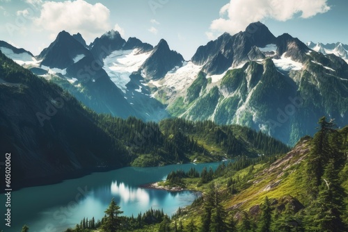 Lake in the Mountains   Majestic Peaks and Pristine Waters   AI Generative © DAYDAY