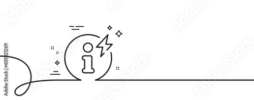Power info line icon. Continuous one line with curl. Electric energy information sign. Charge inform symbol. Power info single outline ribbon. Loop curve pattern. Vector