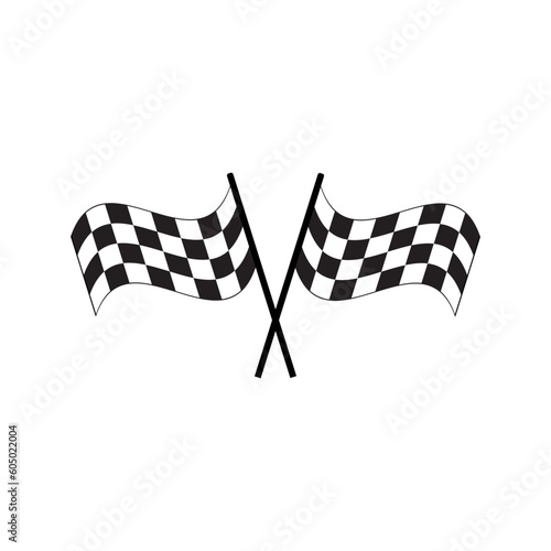 Checkered flags. Black and white race flag. Finish or start rippled crossed flag icon. Motorsport or auto racing symbol on white background.