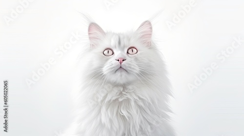 Adorable White Cat Portrait on White Background generated by AI