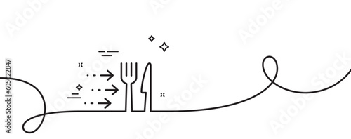 Food delivery line icon. Continuous one line with curl. Restaurant order sign. Catering service symbol. Food delivery single outline ribbon. Loop curve pattern. Vector