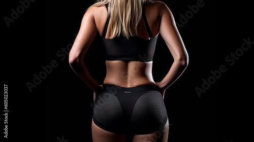 Girl Model in Casual and Comfortable Fitness Clothing on Black Background generated by AI