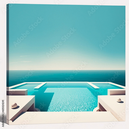 Relaxing summer, Sunbathing deck and private swimming pool with near beach and panoramic sea view at luxury house . High quality illustration Generative AI © Алексей Василюк