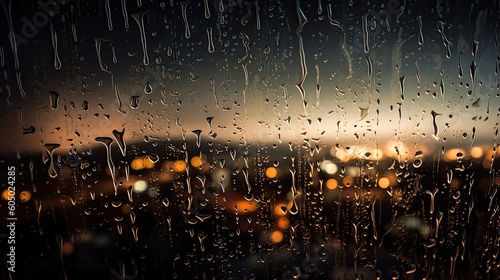 Artistic representation of precipitation using backlit raindrops falling on a dark background. Generative ai
