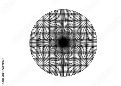 Kreisfläche gefüllt mit einem interessanten muster aus gitter und strahlen, modern art