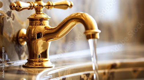 Gold bathroom faucet. Water tap , faucet. Modern bathroom faucet 