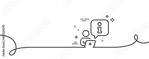 Interview line icon. Continuous one line with curl. Job information sign. Online business meeting symbol. Interview single outline ribbon. Loop curve pattern. Vector