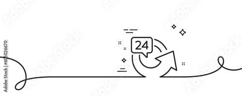 24 hours service line icon. Continuous one line with curl. Repeat every day sign. Refund symbol. 24 hours single outline ribbon. Loop curve pattern. Vector