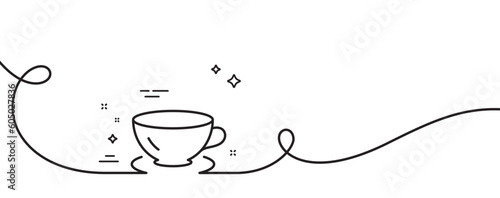 Tea cup line icon. Continuous one line with curl. Coffee drink sign. Fresh beverage symbol. Espresso single outline ribbon. Loop curve pattern. Vector