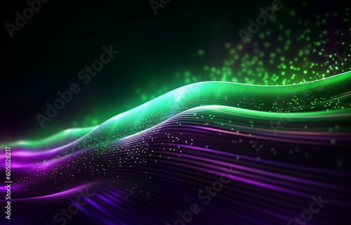 abstract futuristic background with green purple neon wave fantastic wallpaper AI generative technology