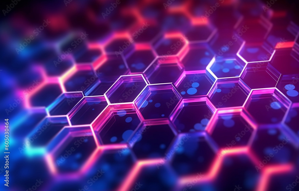 abstract futuristic background with pink blue neon honeycomb wallpaper AI generative technology