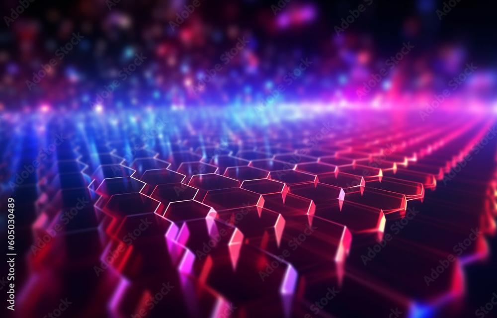 Obraz premium abstract futuristic background with pink blue neon honeycomb wallpaper AI generative technology