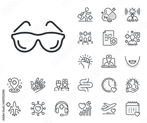 Oculist clinic sign. Online doctor, patient and medicine outline icons. Eyeglasses line icon. Optometry vision symbol. Eyeglasses line sign. Veins, nerves and cosmetic procedure icon. Vector
