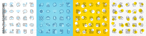 Vector icons set of Outsource work, Roller coaster and Certificate line icons pack for web with Help app, 5g internet, Petrol station outline icon. Timer, Social media, Search file pictogram. Vector