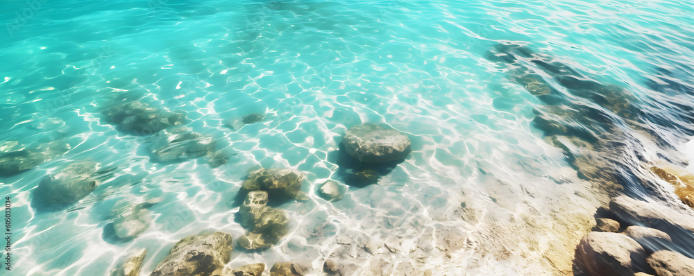 Turquoise water paradise beach - Summer holiday design with turquoise sea and sunlight vibration - Generative AI