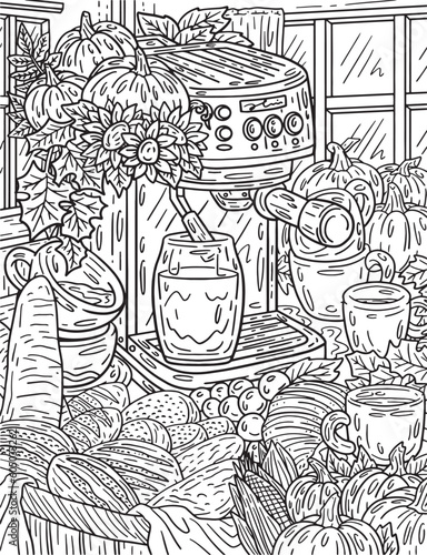 Thanksgiving Espresso Machine Adults Coloring Page