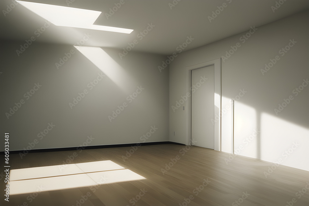 Obraz premium empty room illuminated by the rays of the sun, presentation, advertising. Generative AI
