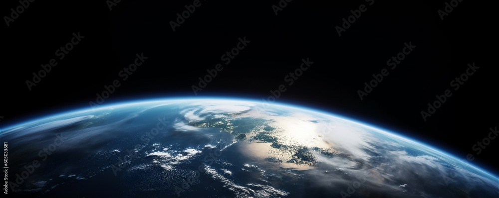 Fototapeta premium Banner of the Earth. Space Planet background. AI generated content
