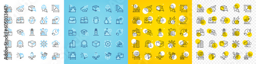 Vector icons set of Co2, Co2 gas and Inspect line icons pack for web with Skyscraper buildings, Charging time, House dimension outline icon. Floor plan, Hold box, Framework pictogram. Vector
