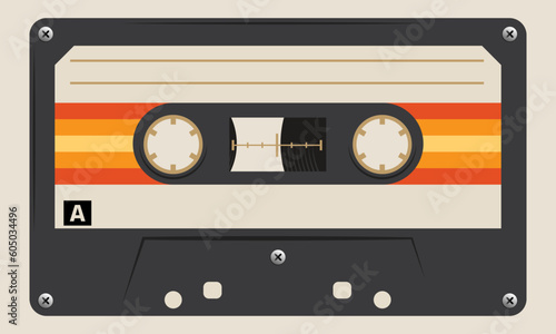 Photo Retro musiccasette with retro colors eighties style, cassette tape, vector art i