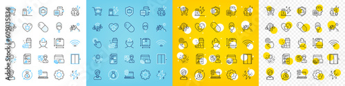 Vector icons set of Mountain bike, Sleep and Capsule pill line icons pack for web with Ice cream, Computer fingerprint, Businesswoman person outline icon. Repairman, Charging station. Vector