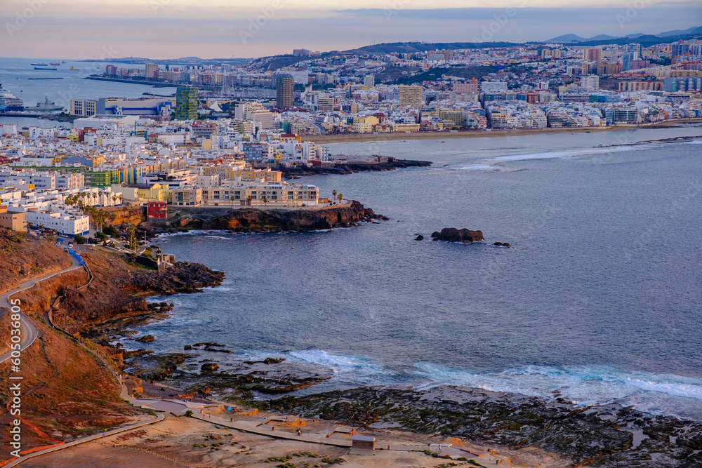 Aerial view on the beach Las Canterals and the city Las Palmas de Gran Canaria, Spain.
