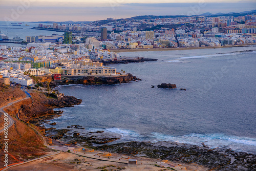 Aerial view on the beach Las Canterals and the city Las Palmas de Gran Canaria, Spain.