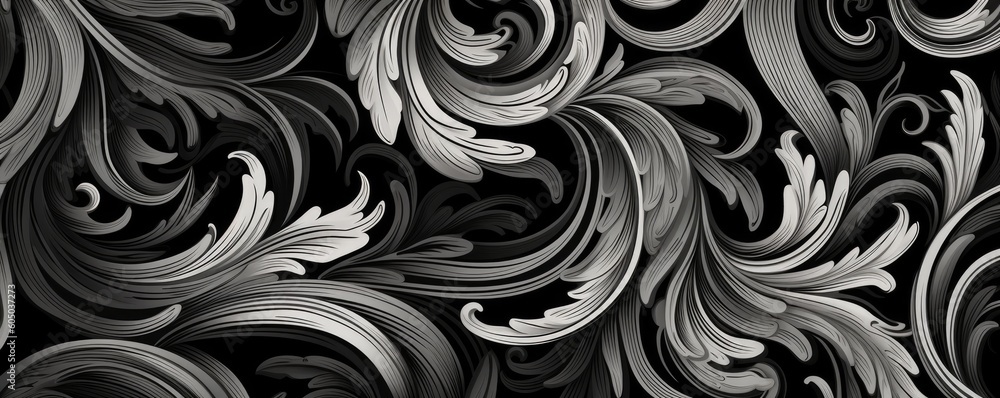 an Abstract Horizontal background, flowing waves of filagree, and flowers in carved Ebony. Liquid flow texture. dark Fluid art Abtract-themed, photorealistic illustrations in JPG. Generative AI an Abstract Horizontal background, flowing waves of filagree, and flowers in carved Ebony. Liquid flow texture. dark Fluid art Abtract-themed, photorealistic illustrations in JPG. Generative AI