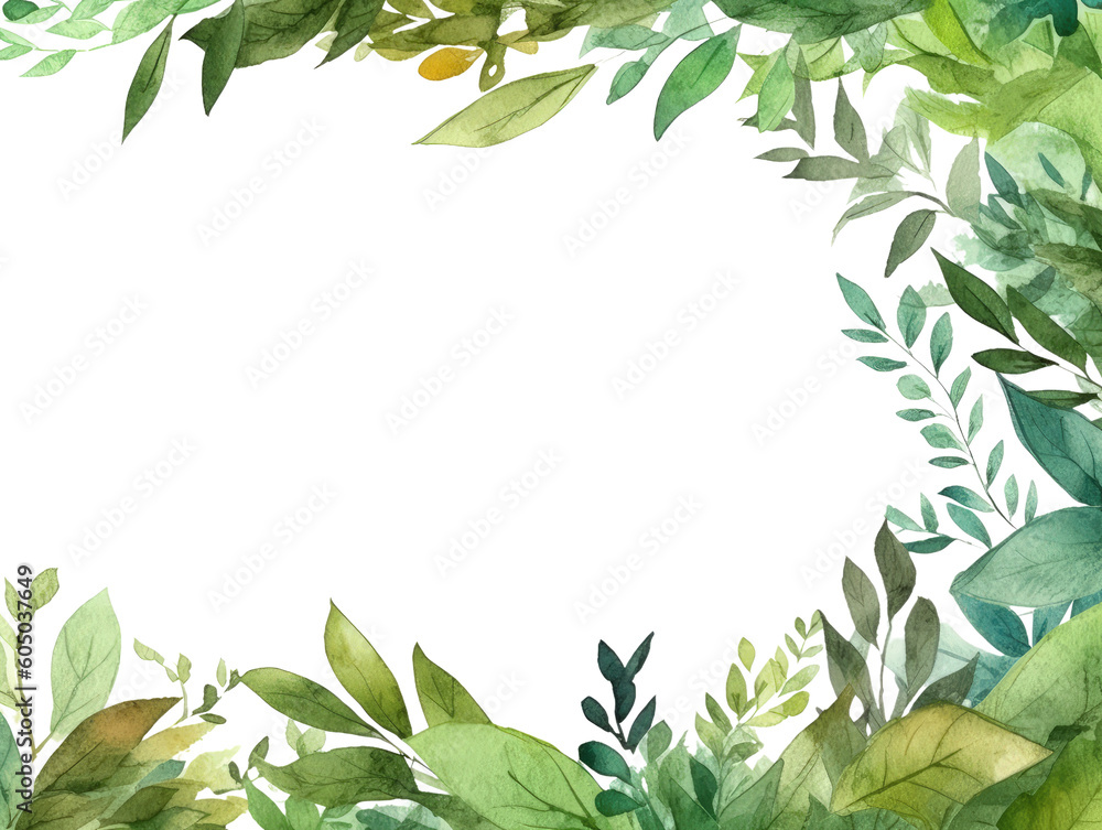 variety of different types of tea leaves as a frame border, copyspace, generative ai.