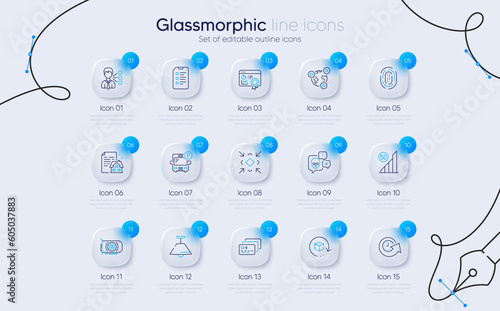 Set of Video conference, Bus parking and Fingerprint line icons for web app. Update time, Ceiling lamp, Third party icons. Card, Lease contract, Minimize signs. Seo certificate, Gpu. Vector