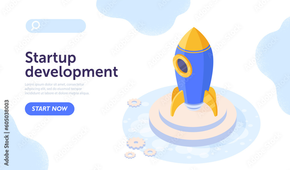 Startup development concept. Rocket launch. Metaphor for business ideas and insights. Entrepreneurship and innovation. landing page design. Cartoon isometric vector illustration Startup development concept. Rocket launch. Metaphor for business ideas and insights. Entrepreneurship and innovation. landing page design. Cartoon isometric vector illustration