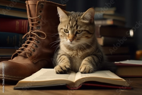 cat with a book created using AI tools